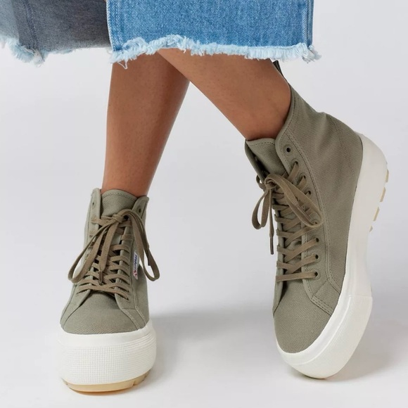 Superga 2708 Hi Top Tank Platform Sneakers Safari Green/ Favorio/ Milky Size 9 - Picture 2 of 16